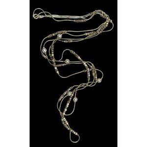 Elegant Glam Silver Tone Bead And Rhinestone Layered Station Necklace